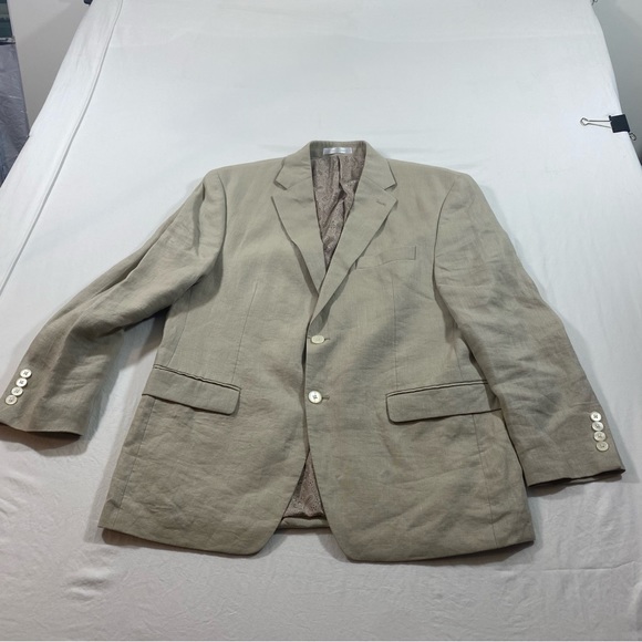 Rugby Lauren Ralph Lauren Blazer Sports coat Men 40S 2 button 100% Linen Oatmeal - Picture 1 of 13